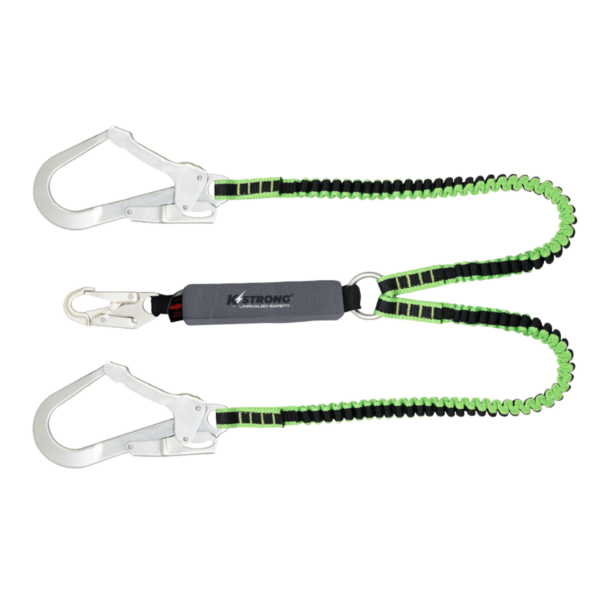 Elite Shock Absorbing Elasticated Webbing Twin Leg Lanyard with Snap & Scaffold Hooks