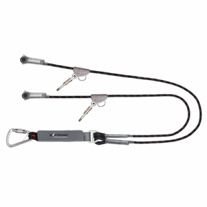Ecor Shock Absorbing Adjustable Sharp Edge Kernmantle Rope Twin Lanyard c/w Aluminum Rope grab & Karabiner and termination sleeve