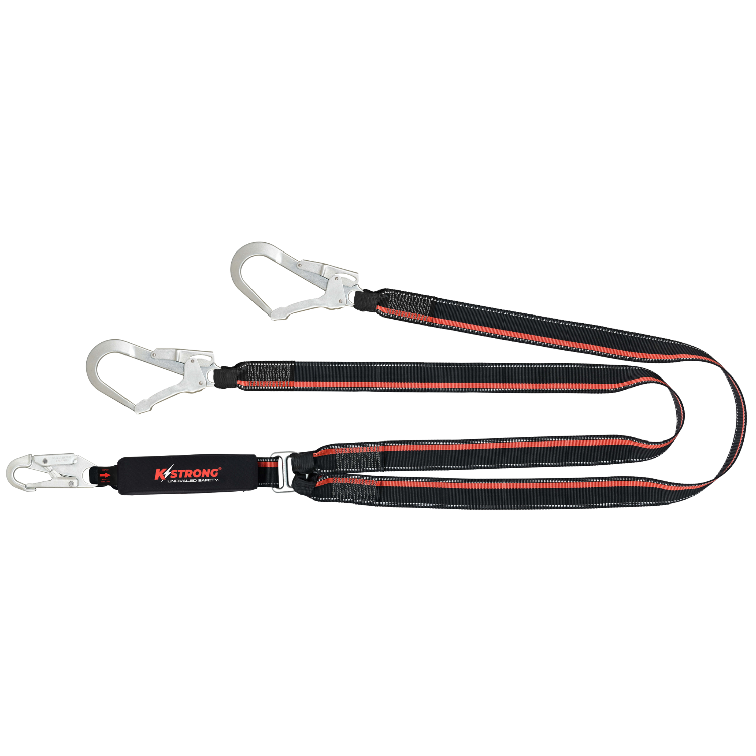 ExtremeX Energy Absorbing 44mm Webbing Twin Lanyard c/w Snap Hook & Scaffold Hooks