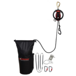 Evac-R é um Dispositivo de Descida Automática e Controlada para Elevação ou Descida de Pessoa. Liga de Alumínio e Aço de Alta Resistência, Corda Semiestática Kernmantle de 10,5 mm. Kit com 02 Conectores CNC501403KS, 01 Protetor de Borda PTC910010KS, 02 Cinta de Ancoragem CNA820015KS. 01 Bolsa. 155 Metros.