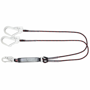 Ecor Shock Absorbing Sharp Edge Kernmantle Rope Twin Lanyard c/w Snap Hook & Scaffold Hooks