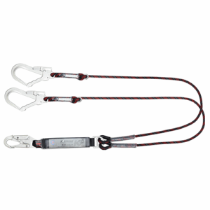 Ecor Shock Absorbing Adjustable Sharp Edge Kernmantle Rope Twin Lanyard c/w Snap Hook & Scaffold Hooks
