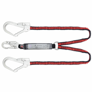 Ecor Shock Absorbing Elasticated Twin Lanyard c/w Snap Hook & Scaffold Hooks