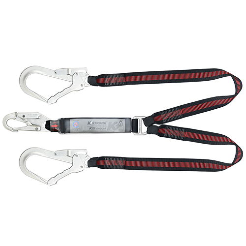 Ecor Shock Absorbing 44mm Webbing Twin Lanyard c/w Snap Hook & Scaffold Hooks