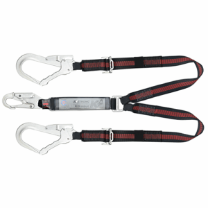 Ecor Shock Absorbing 44mm Webbing Adjustable Twin Lanyard c/w Snap Hook & Scaffold Hooks
