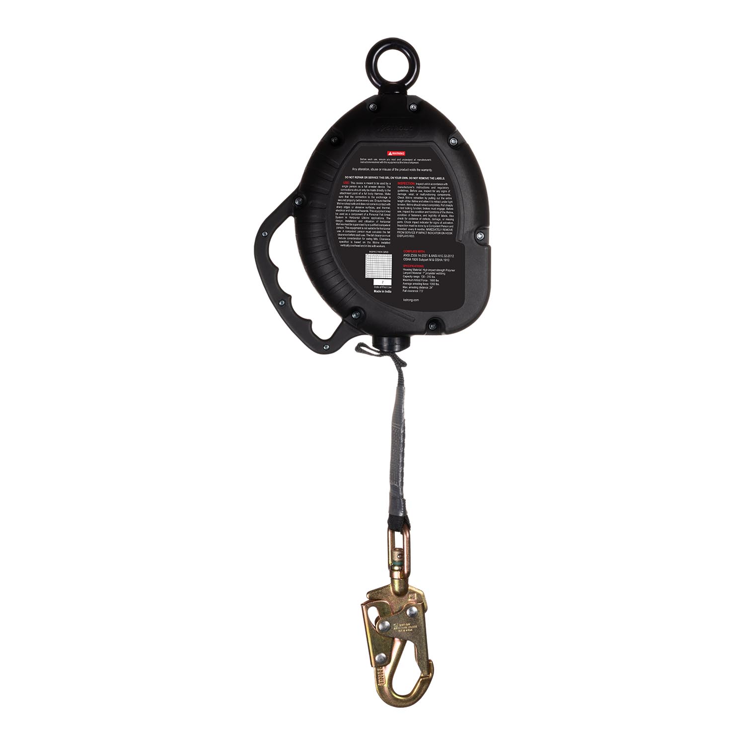 KStrong 25 ft. Vertical Rope Lifeline, Locking Snap Hook UFR100025