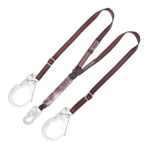 KStrong® 4.5 - 6 ft. Adjustable Twin Leg 100% Tie-off Clear Pack Design Shock Absorbing Lanyard with (1) Snap Hook and (2) Rebar Hooks (ANSI)
