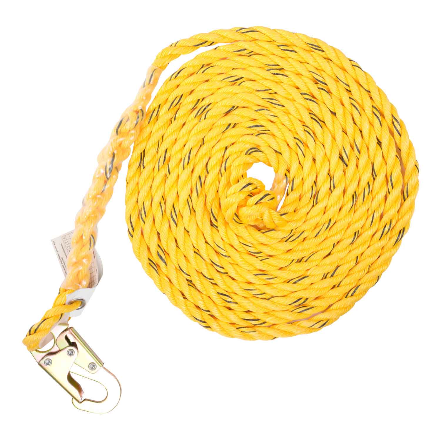 KStrong® 100 ft. Vertical Rope Lifeline, Locking Snap hook on anchor end,  other end cut and taped - KStrong
