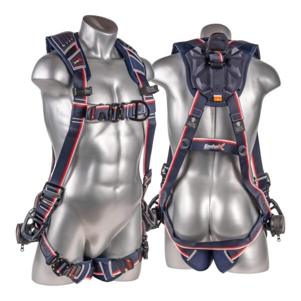 KStrong® EndurX™ 5-Point Full Body Harness, Abrasion Resistant Shoulder Pad, Deluxe Leg Pads, Enhanced Dorsal D-ring Plus™, Front D-ring, Side D-rings, Premium Adjusters, Trauma Relief Straps, QC Chest/Legs, All Aluminum Hardware (ANSI)