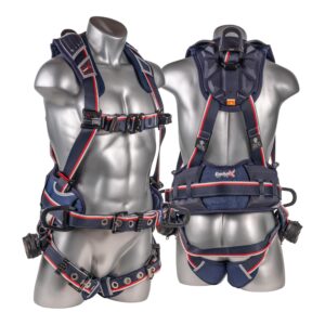 KStrong® EndurX™ 5-Point Full Body Harness, Abrasion Resistant Shoulder Pad, Premium Work Positioning Waist Pad w/Removable Tool Belt, Deluxe Leg Pads, Enhanced Dorsal D-ring Plus™, Side D-rings, Quick Slide Adjusters, Trauma Relief Straps, QC Chest, TB Legs (SS), All Aluminum Hardware (ANSI)