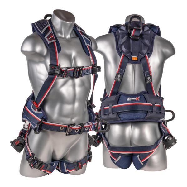 KStrong® EndurX™ 5-Point Full Body Harness, Abrasion Resistant Shoulder Pad, Premium Work Positioning Waist Pad w/Removable Tool Belt, Deluxe Leg Pads, Enhanced Dorsal D-ring Plus™, Side D-rings, Quick Slide Adjusters, Trauma Relief Straps, QC Chest/Legs, All Aluminum Hardware (ANSI)