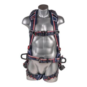 KStrong® EndurX™ 5-Point Full Body Harness, Abrasion Resistant Shoulder Pad, Premium Work Positioning Waist Pad w/Removable Tool Belt, Deluxe Leg Pads, Enhanced Dorsal D-ring Plus™, Side D-rings, Quick Slide Adjusters, Trauma Relief Straps, QC Chest/Legs, All Aluminum Hardware (ANSI)