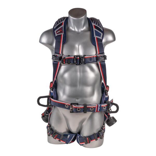 KStrong® EndurX™ 5-Point Full Body Harness, Abrasion Resistant Shoulder Pad, Premium Work Positioning Waist Pad w/Removable Tool Belt, Deluxe Leg Pads, Enhanced Dorsal D-ring Plus™, Side D-rings, Quick Slide Adjusters, Trauma Relief Straps, QC Chest/Legs, All Aluminum Hardware (ANSI)