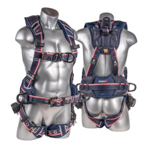 KStrong® EndurX™ 5-Point Full Body Harness, Abrasion Resistant Shoulder Pad, Premium Work Positioning Waist Pad w/Removable Tool Belt, Deluxe Leg Pads, Enhanced Dorsal D-ring Plus™, Front D-ring, Side D-rings, Premium Adjusters, Trauma Relief Straps, QC Chest, TB Legs (SS), All Aluminum Hardware (ANSI)