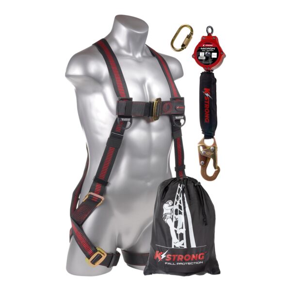 KStrong® Combo Kit with Elite™ 5-Point Full Body Harness, Dorsal D-ring, MB Legs - L-XL and a Micron™ 6 ft. SRL with Snap Hook. Includes Storage Bag. (ANSI)