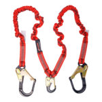KStrong® 4.5 - 6 ft. Twin Leg 100% Tie-Off Elasticated Design Shock Absorbing Lanyard with (1) Aluminum Snap Hook and (2) Aluminum Rebar Hooks (ANSI)