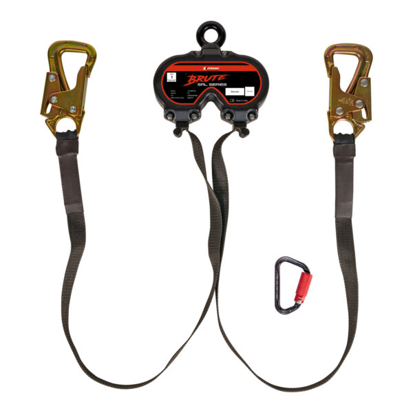 KStrong® BRUTE™ Dual 9 ft. Web (6 ft. Internal, 3 ft. External) Aluminum SRL with Tie-Back Hooks, Hi-Abrasion Resistant Webbing, and Black ED Casing (ANSI) - Aluminum Harness Connector Included.